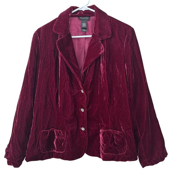 Vintage Axcess Crushed velvet blazer rhinestone buttons velour party burgundy L - Picture 1 of 12